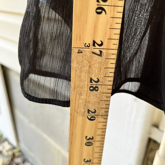 Miley Cyrus Max Azria Women Black Ruffle Boat Neck Surplice Sheer Blouse Size M - Picture 9 of 10